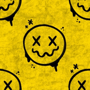 Digitalt papperspaket med grunge-smiley-ansikten – 6 sömlösa handritade 30x30 cm-mönster – Neon- och klottertexturer