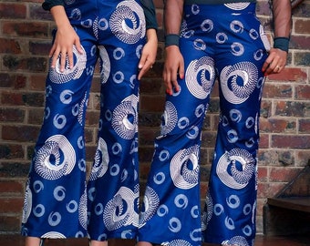 African Print Blue Flare Pants