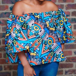 African Print Off the Shoulder Puff Sleeve Top