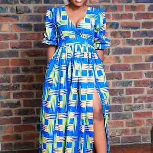 African Print Blue and Green Dress