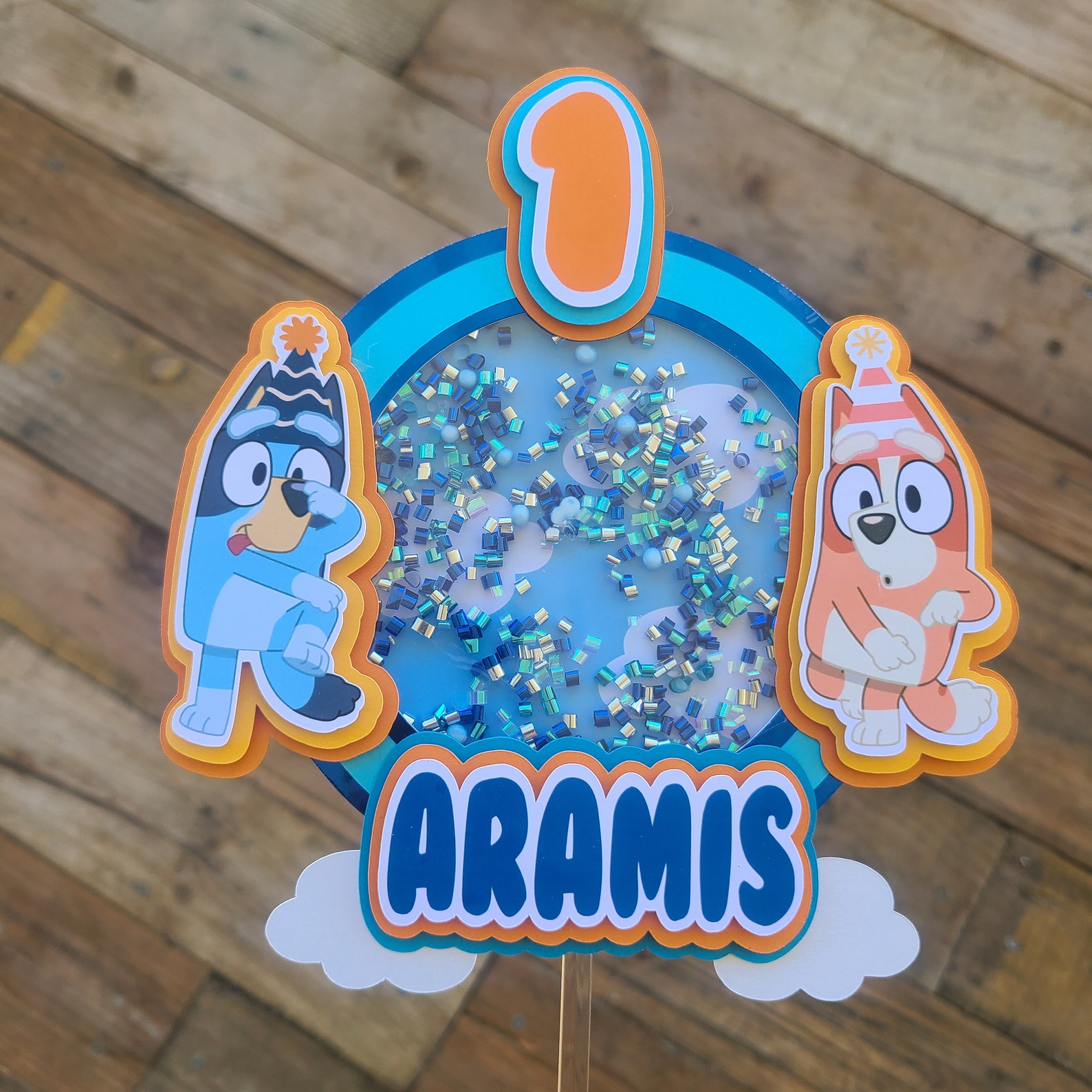 Bluey metallic Blue Cake Topper