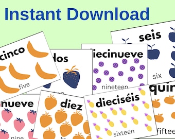 1-20 Printable Spanish Flashcards with Pictures | Bilingual Cards, Kids Learning Spanish, Homeschool Foreign Language, Preschool Flashcards