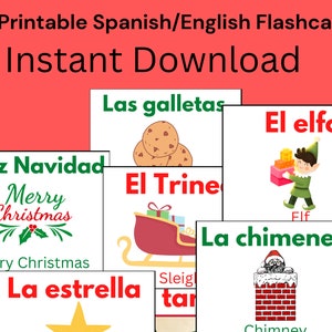 Christmas Bilingual Flashcards | Christmas Spanish Flashcards, Kids Learning Spanish, Homeschool Foreign Language, Preschool Flashcards