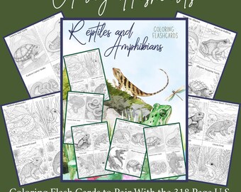 Reptielen en amfibieën Flashcards om in te kleuren Homeschool Unit Study Praktische activiteit