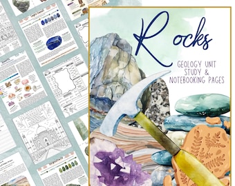 Rocks Homeschool Earth Science Unit Study: Geology Notebooking Pages with Copywork, Coloring, and Flashcards