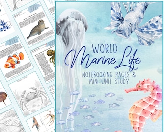 World Marine Life Ocean Unit Study: Marine Biology Notitieboeken Natuurdagboek Flashcards Kleurplaten