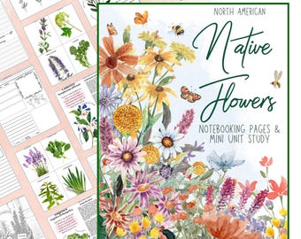 Native Wildflowers Homeschool Unit Study: Open and Go Botany Nature Journal met kleurplaten Flashcards