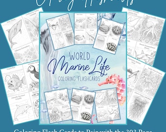 World Marine Life Coloring Flashcards: Hands On Homeschool Ocean Unit Study Nature Activity