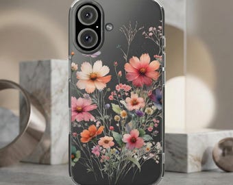 Pressed Flower Floral iPhone 16 Clear Case | Transparent Protective Phone Cover