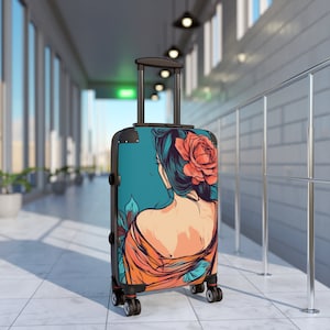 Carry On Suitcase, Rolling suitcase for a women, Pretty women with flower rolling suitcase, feminine travel luggage,