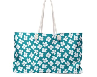 Teal Weekender Bag, Flower Weekender Bag, Beach Bag, Overnight Travel Bag, Flower overnight Bag, Weekender Bag