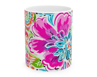 Pastel Floral Mug, Botanical Mug, Ceramic Mug, Coffee Mug for Her, Gift For Her, (11oz, 15oz)
