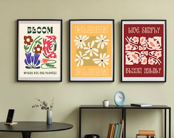 Bloom Prints | Set of 3 | Downloadable PDF | Bloom Where You are Planted | Live Simply, Bloom Wildly | Digital Prints
