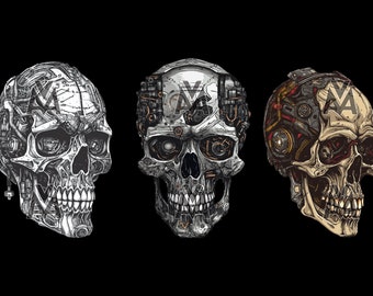 Cyberpunk cyborg skulls SVG scalable vector DTG