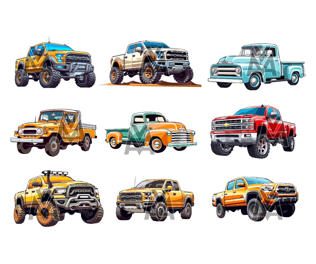 Trucks 9 Vector SVG Files Cartoon Style Vehicles Automobiles Graphic ...