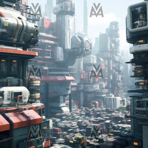 Retro Futurystyczny Plakat, Futurystyczne Miasto Sztuka Ścienna, plakat cyberpunk, Futurystyczna Sztuka Ścienna, cyberpunkowa sztuka ścienna, Plakat Miejski