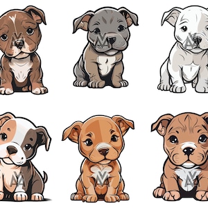 Paquete de diseño de cachorros Pitbull SVG DTG ilustraciones de arte vectorial escalable estilo de dibujos animados