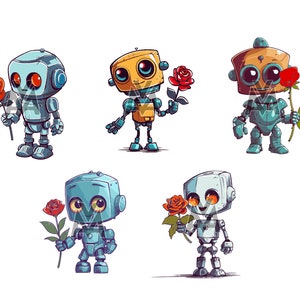 love robots, mothers day, valentine, cute robot svg dtg design bundle love bot romantic robots rose roses droid