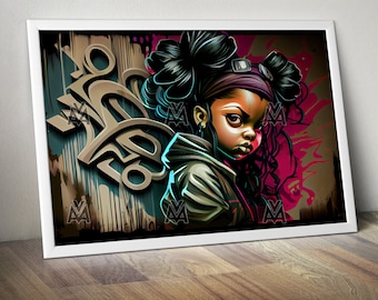 Graffiti black girl airbrush mural black girl ultra high resolution PNG poster design