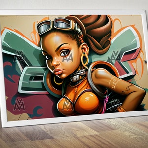 Graffiti art black girl wall art ultra high resolution png poster artwork printable
