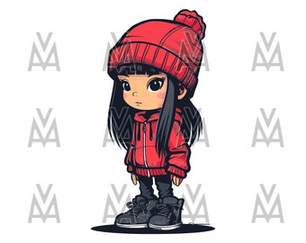 asian street girl cute vector svg dtg illustration scalable graphic design