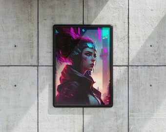 cyberpunk female printable wall art poster girl png high resolution artwork