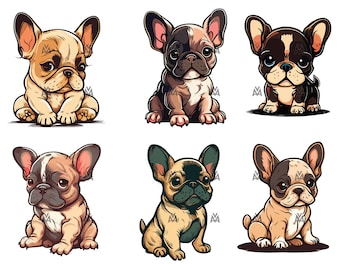 Französische Bulldogge Welpen, SVG, PNG, Vektor, süße entzückende Hunde, Haustiere, Design Bundle