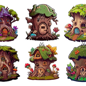 Tree Stump fairy house design bundle dtg svg scalable vector bundle cartoon style