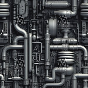 Metal pipes connectors plumbing copper brass steampunk seamless tiles background texture design bundle repeating wallpaper