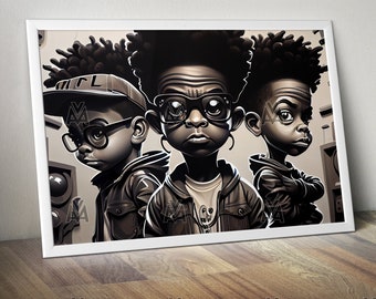 Graffiti art 3 black boys wall art ultra high resolution png poster artwork printable