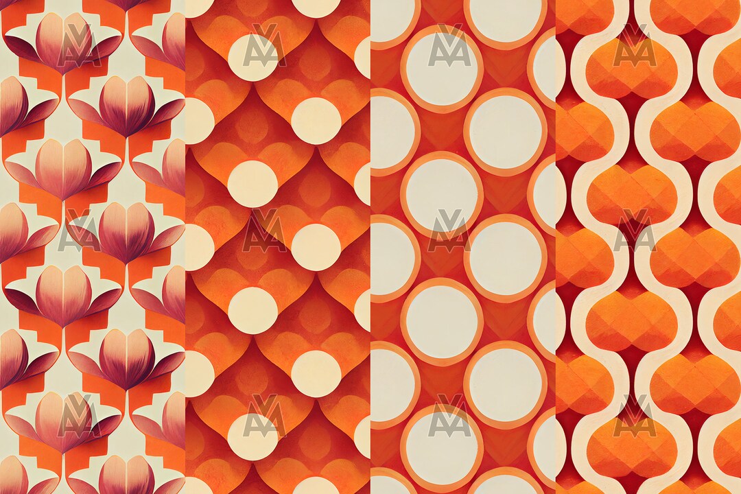 Retro 1970 Seamless Vintage Tiles Wallpaper Png Repeating Etsy