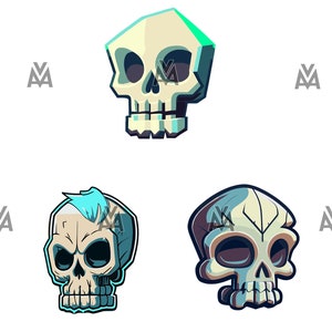 Skulls SVG design bundle DTG cartoon style deathhead skeleton skull human