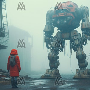 Girl vs. Machine, Retro Futuristic Poster, Futuristic City Wall Art, cyberpunk poster, Futuristic Wall Art, cyberpunk wall art, City Poster