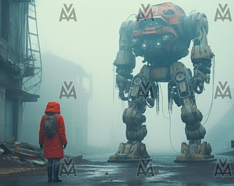 Girl vs. Machine, Retro Futuristic Poster, Futuristic City Wall Art, cyberpunk poster, Futuristic Wall Art, cyberpunk wall art, City Poster