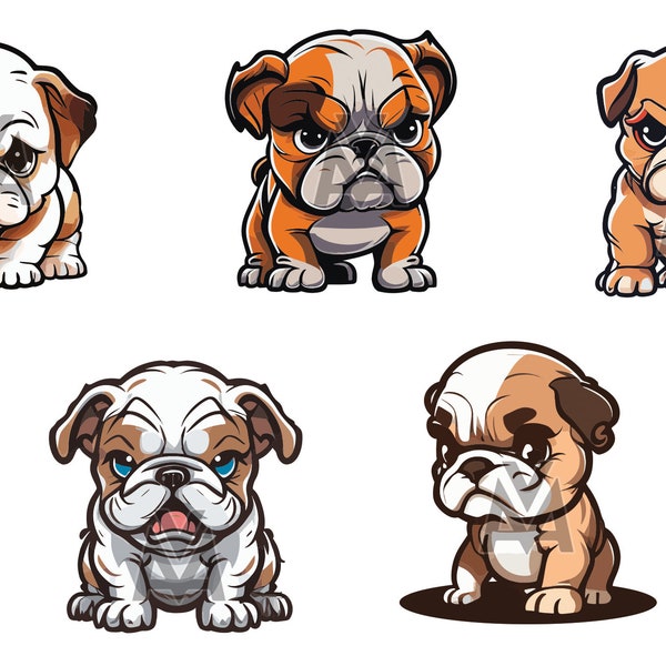 Angry little English Bulldog Puppies, SVG, PNG, vector, cute adorable dogs, pets, design bundle