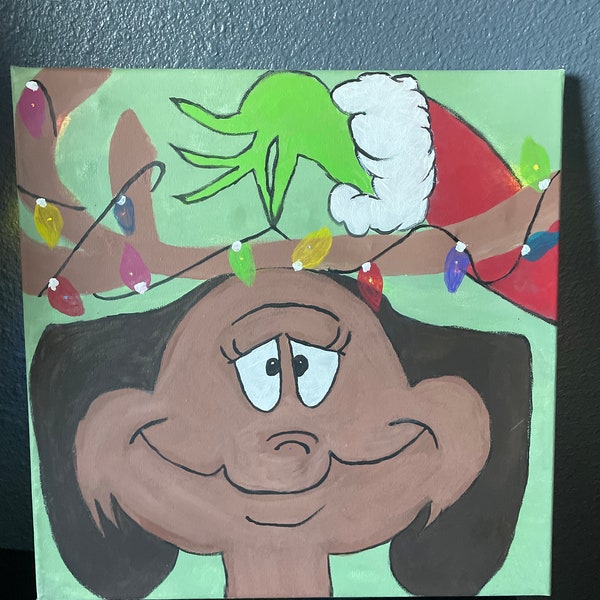 Grinch Christmas light up acrylic painting 14x14