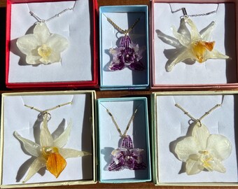 Resin Painted Orchid Necklace