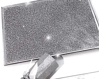 Large Luxury Crushed Diamond Chopping Board Crystal Filled Silver