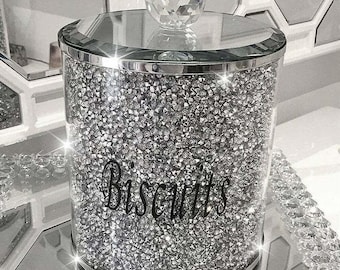 Sparkly Crushed Diamond Crystal Filled Biscuit Barrel Jar Canister Storage