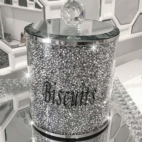Sparkly Crushed Diamond Crystal Filled Biscuit Barrel Jar Canister Storage