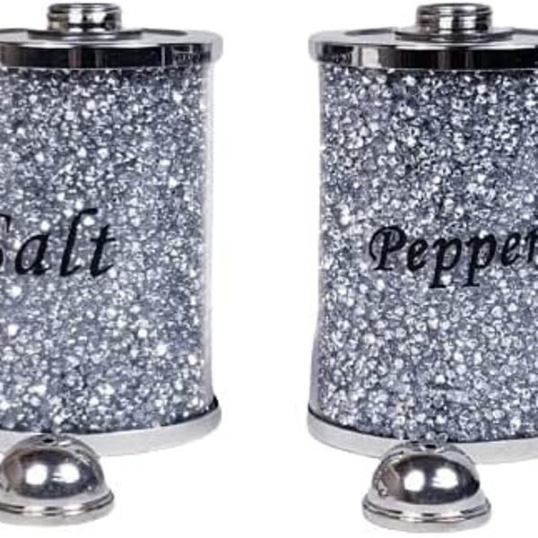 Silver Crushed Diamond Crystal Filled Salt Pepper Shakers Pots Jar Canister Storage