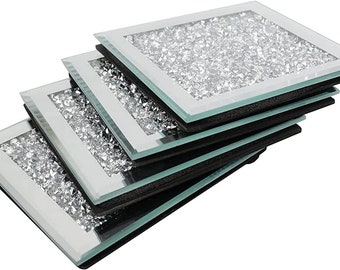 Crushed Diamond Crystal Coasters Set of 4 Dining Decoration Kitchen Ornament Luxury