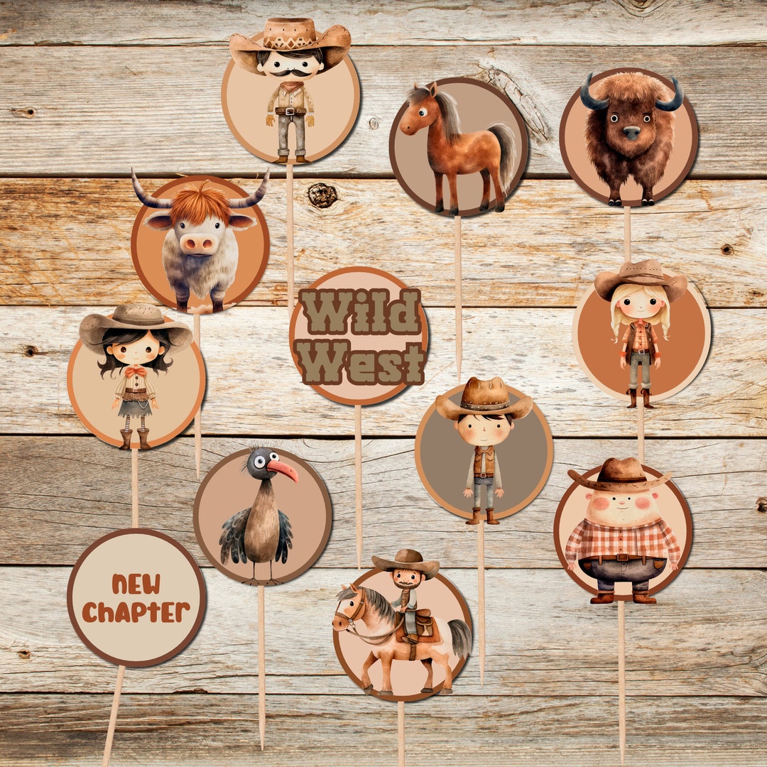 Printable Cowboy Cupcake Toppers., Wild West Cupcake Topper, Digital ...
