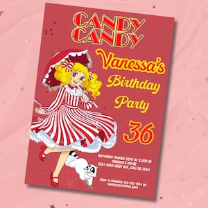 Candy Candy Digital Invitation, Candy Candy retro invitation, 70&#39;s anime invitation card