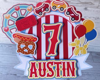 Personalized Carnival Circus themed Cake Topper, Circus theme park birthday party