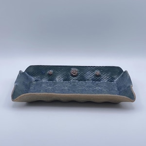 Ceramic Egg Tray - 18 ct. - dark teal - flowers