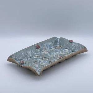 Ceramic Egg Tray - 18 ct. - turquoise with white burst on dark clay - flowers