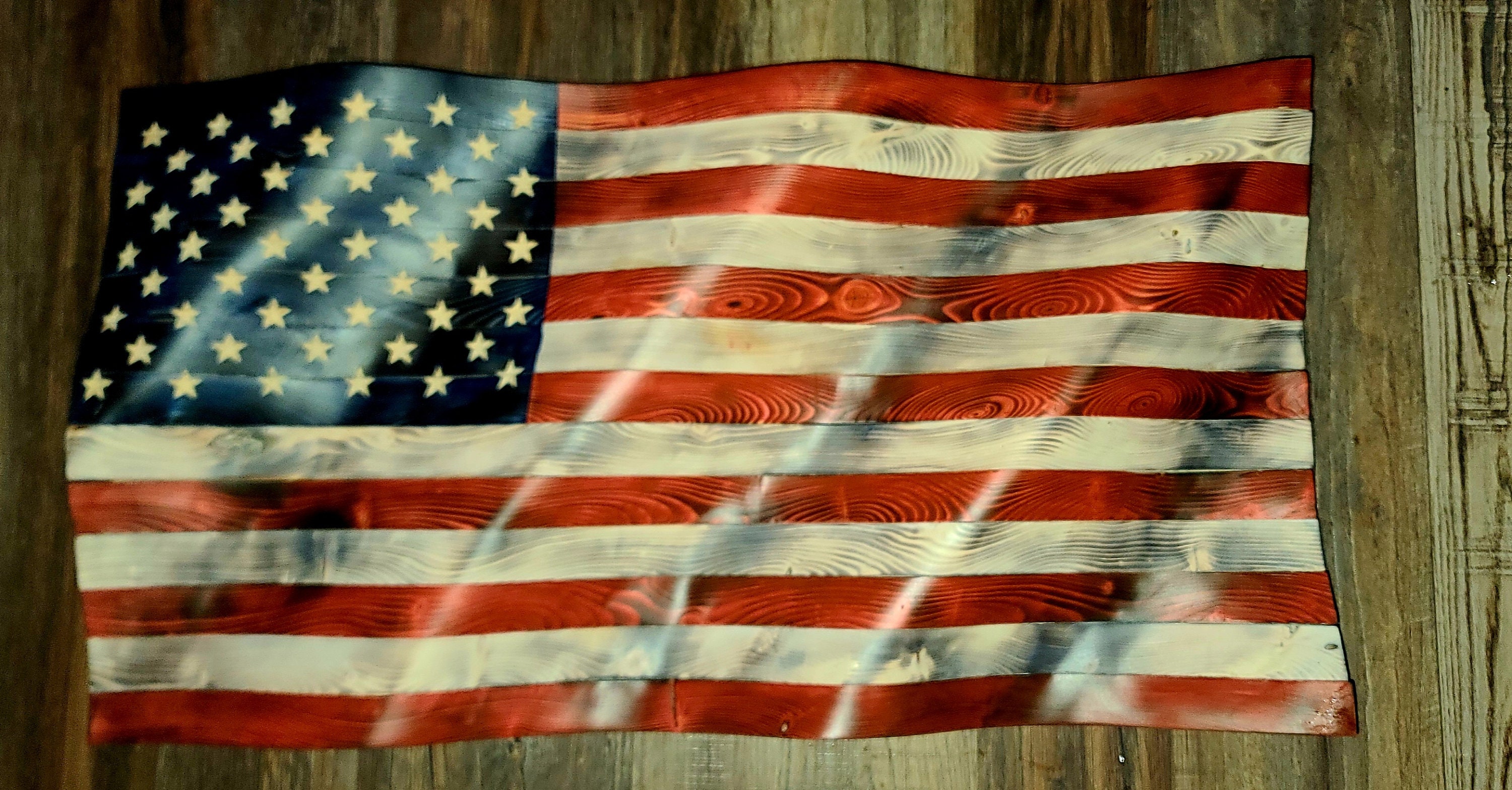 Wavy Wooden American Flag