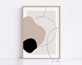 Nordic art print | Modern line drawing | Beige line art | Shapes poster | Home decore