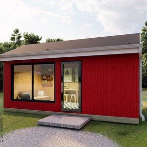 Plannen weekendhuis 10 x 20, plattegronden kleine huisjes, plattegronden kleine hut Plattegrond Airbnb-huis, pdf-blauwdrukplannen, afdrukbare HD-foto's